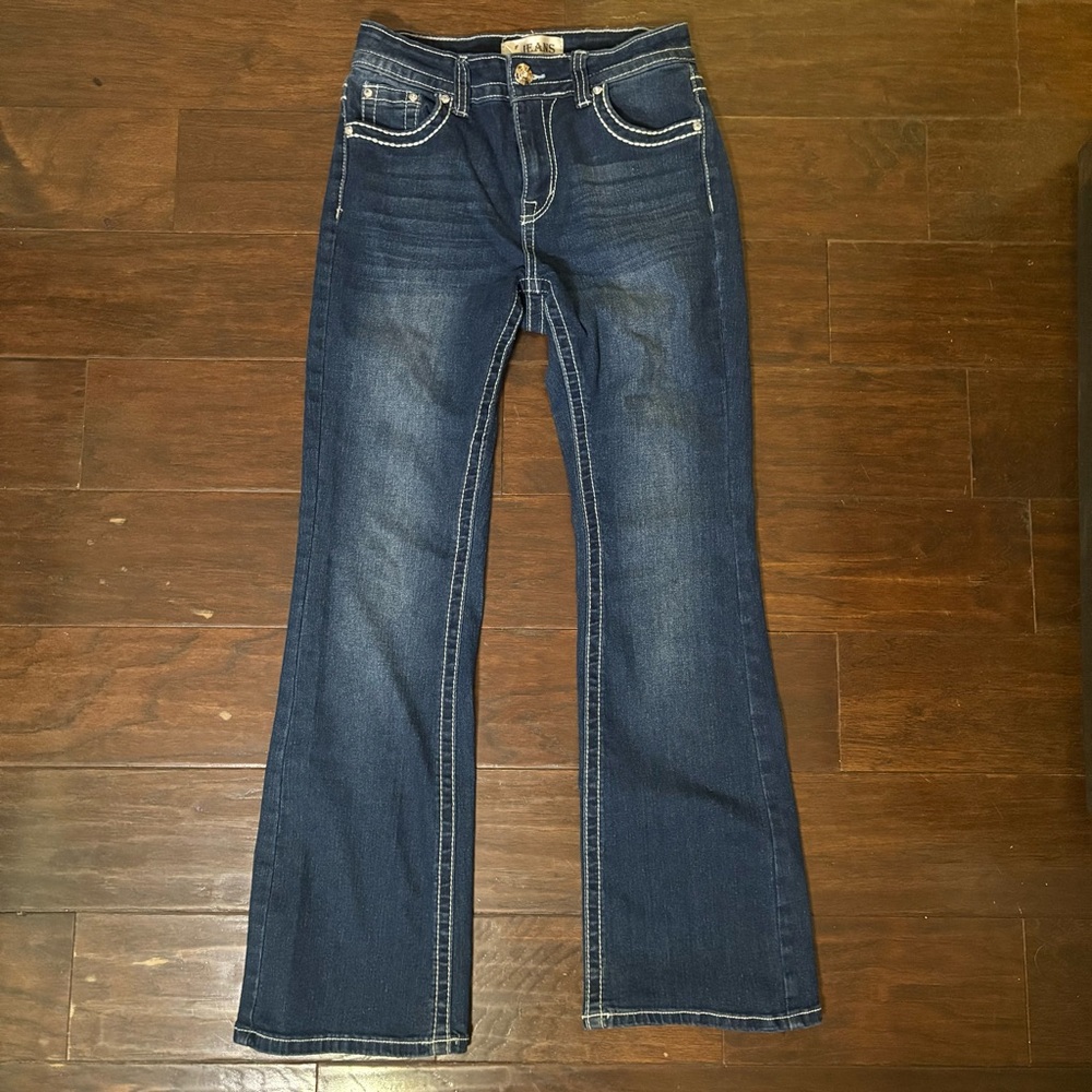 Blue Skinny Jeans with Whiskering and Distressed Details